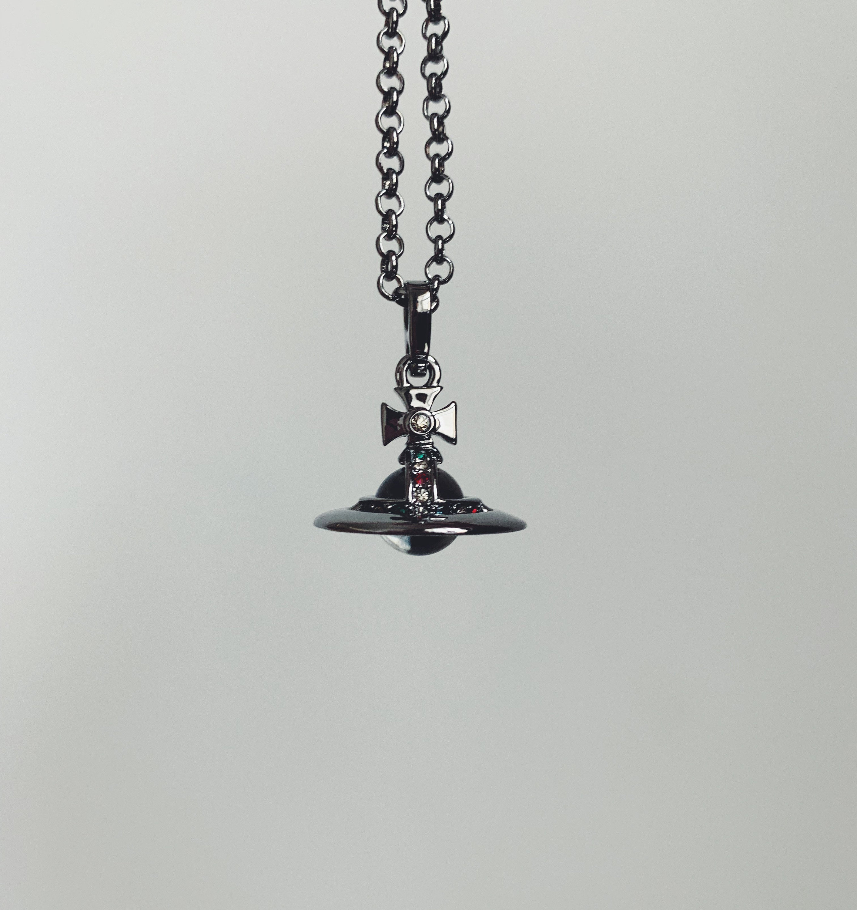 Vivienne Westwood Black Small Orb Necklace Silver Rhine stone Near Mint