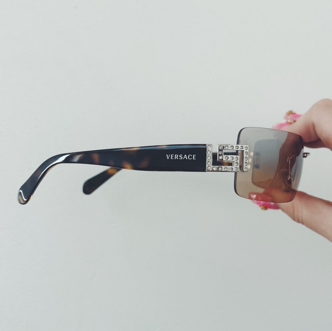 Vintage Versace Tortoise Rimless Shell Wrap Around Sunglasses Etsy