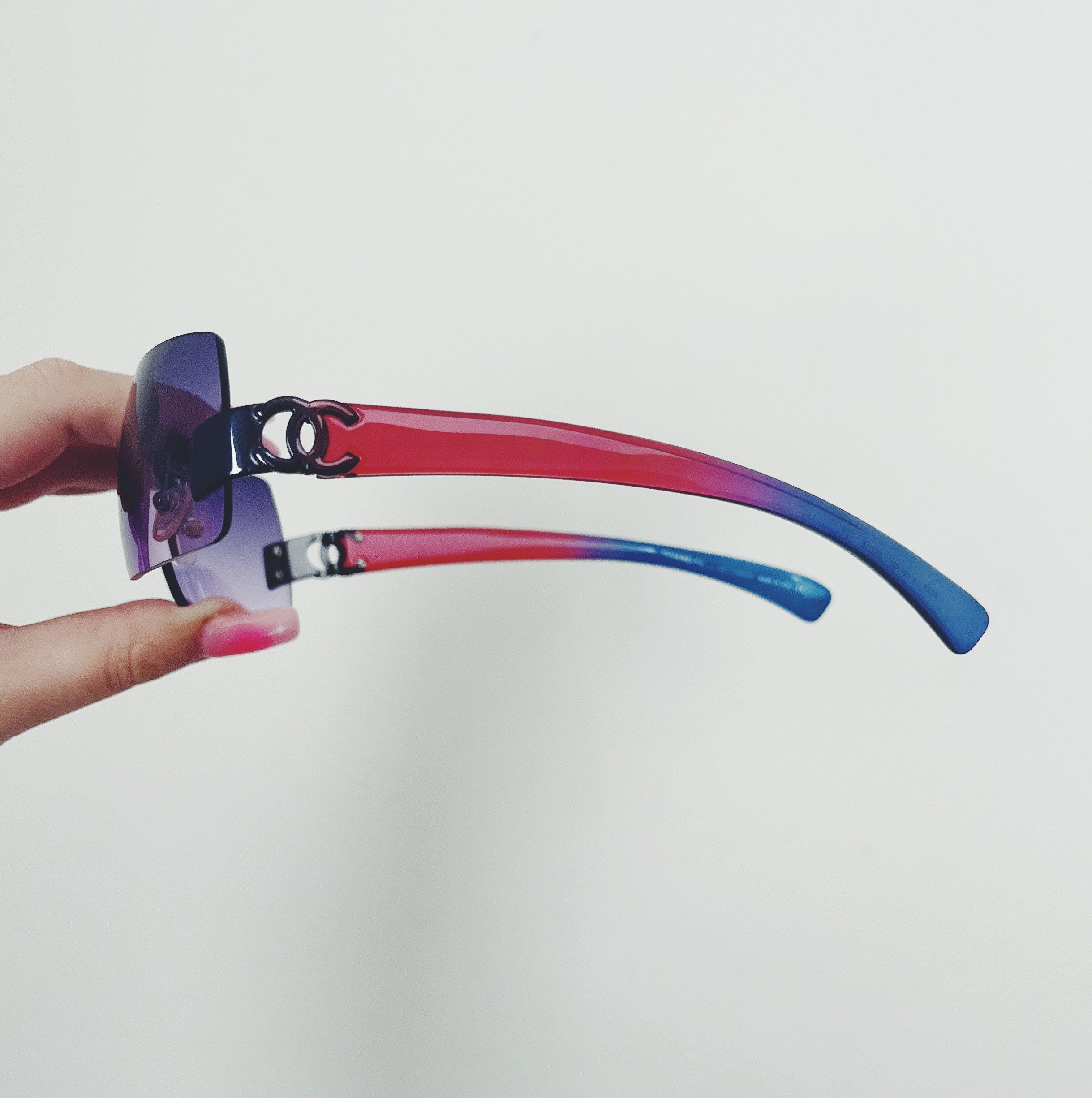 Vintage Chanel Iridescent Square Sunglasses Ombré Blue and Red 