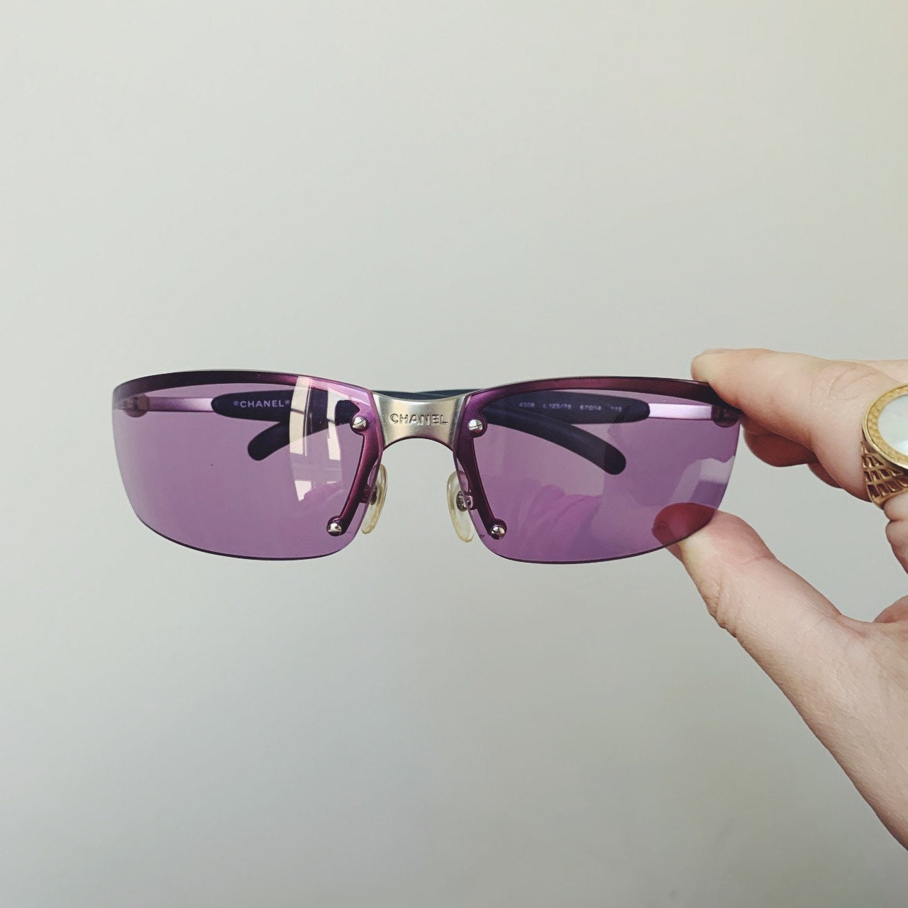 2000s Chanel Sunglasses With Purple Gradient Lenses and CC Logo on Arms