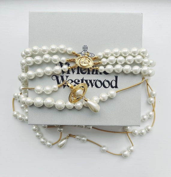Vivienne Westwood long layered gold pearl necklace