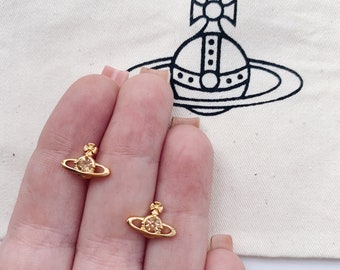 Vivienne Westwood mini gold Swarovski crystal orb logo stud earrings