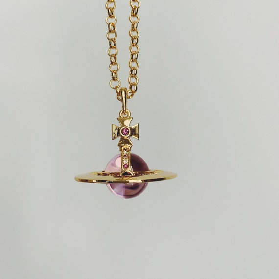 Vivienne Westwood large gold and purple 3d orb pendant chain | Etsy