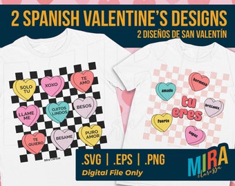 Spanish Valentine's Day PNG SVG Bundle, Mexican Valentines, Spanish Candy Hearts, día de San Valentín, Latina Present, Spanish Shirt