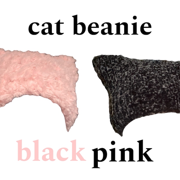 Cat Beanie Schwarz Pink blackpink Winter Y2k cat ear kawaii gift christmas present hat kpop sister friend birthday crochet