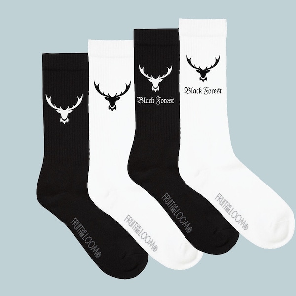 1 Paar Hirschgeweih Socken weiß oder schwarz Black Forest Schwarzwald Hirschkopf Hirsch Geschenk Geschenkidee Weihnachtsgeschenk Weihnachten