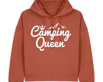 Camping Queen Organic Women's Hoodie | Organic Cotton | Women's Hoodie Sweatshirt Hooded Sweat Shirt Motorhome Caravan