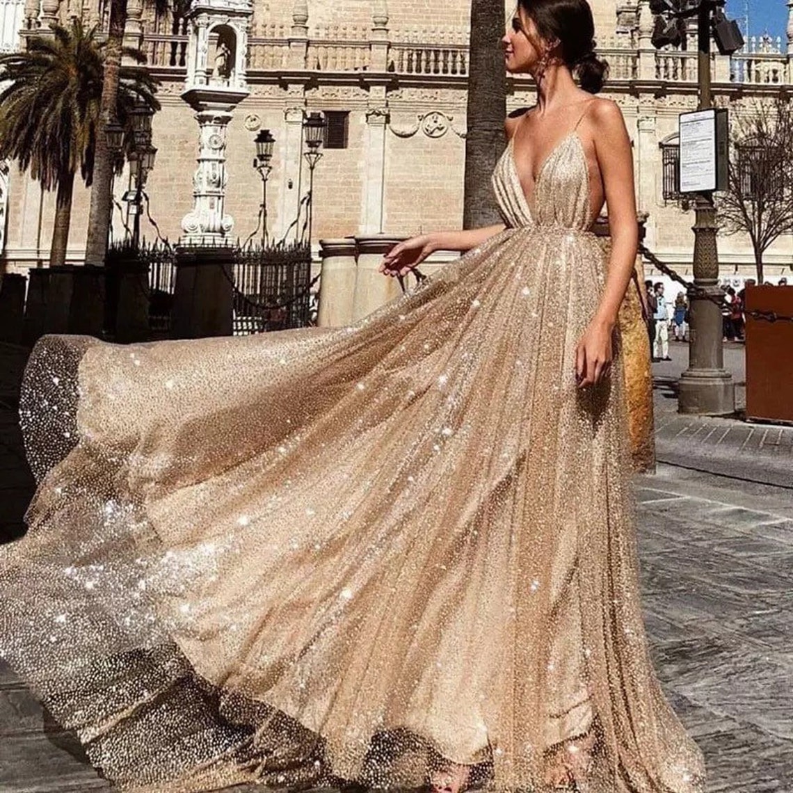 Sparkle beige women long dress special occasion formal wedding Etsy