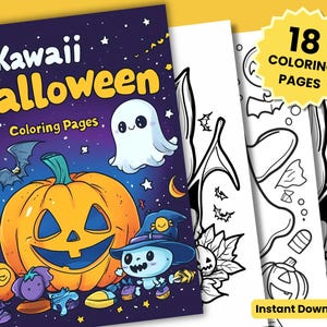 Kawaii Halloween Coloring Pages | 18 Cute & Spooky Pages for Kids! Best Seller