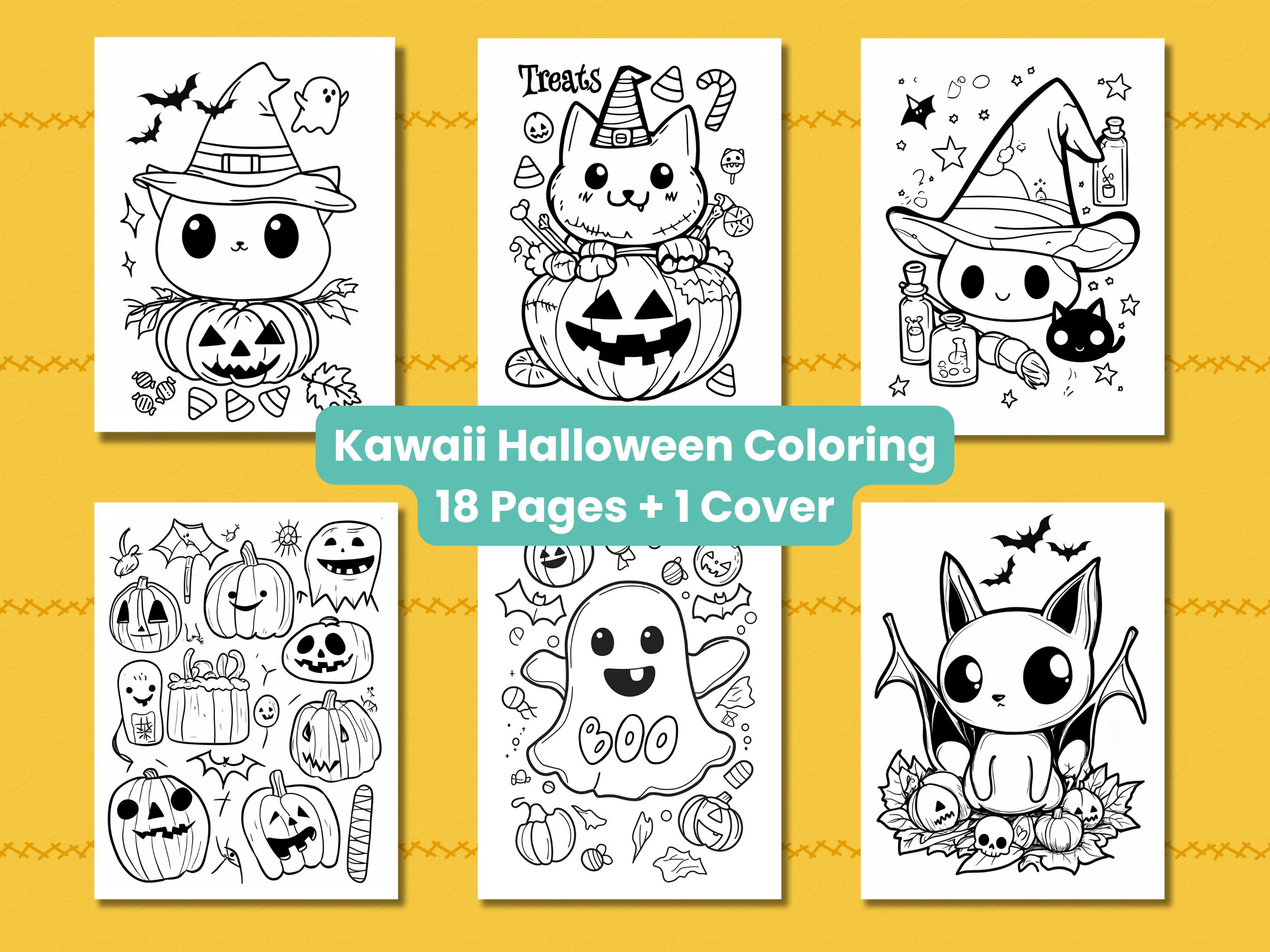 Kawaii Halloween Coloring Pages | Cute Spooky Fun (PDF Printable) - Etsy