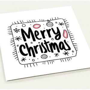 Cartes postales de Noël à thème Patch Joyeux Noël | Paquet de 10 | Cartes de vœux dessinées à la main respectueuses de l'environnement | 14,1 x 14,1 cm Papier mat | Enveloppe |