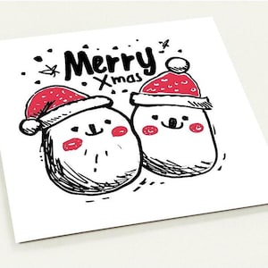 Cartes postales de Noël de copains boules de neige de Joyeux Noël | Paquet de 10 | Cartes de vœux dessinées à la main respectueuses de l'environnement | 14,1 x 14,1 cm Papier mat | Enveloppe |