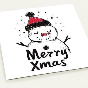 Cartes postales de Noël de bonhomme de neige de Joyeux Noël | Paquet de 10 | Cartes de vœux dessinées à la main respectueuses de l'environnement | 14,1 x 14,1 cm Papier mat | Enveloppe |