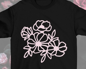Reflective Pale Pink Flowers T-Shirt (Ladies AND Girls Sizes)