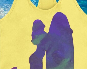 Multi-colored Holographic Surfer Girl Yellow Tank Top (Ladies/Juniors Sizes)
