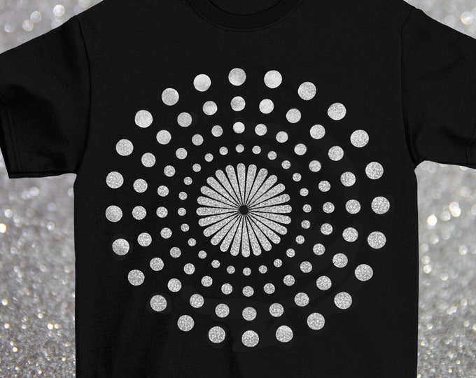 Confetti-Metallic Silver Dot Design Cropped Black T-Shirt (Adult Sizes, Long or Cropped)