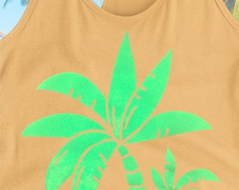 Glitter Neon Green Palm Trees Orange Tank Top (Ladies/Juniors Sizes)