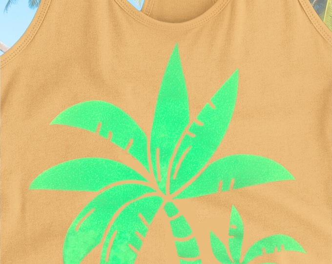 Featured listing image: Glitter Neon Green Palm Trees Orange Tank Top (Ladies/Juniors Sizes)