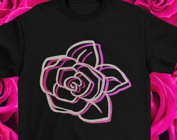 Featured listing image: Glitter Silver and Metallic Fuschia Rose Design Cropped T-Shirt (Girls AND Ladies Sizes)