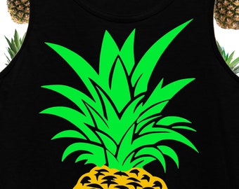 Neon Green and Orange-Yellow Pineapple Black Tank Top (Adult Sizes)