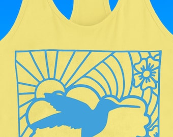 Light Blue Bird Scenery Yellow Tank Top (Ladies/Juniors Sizes)