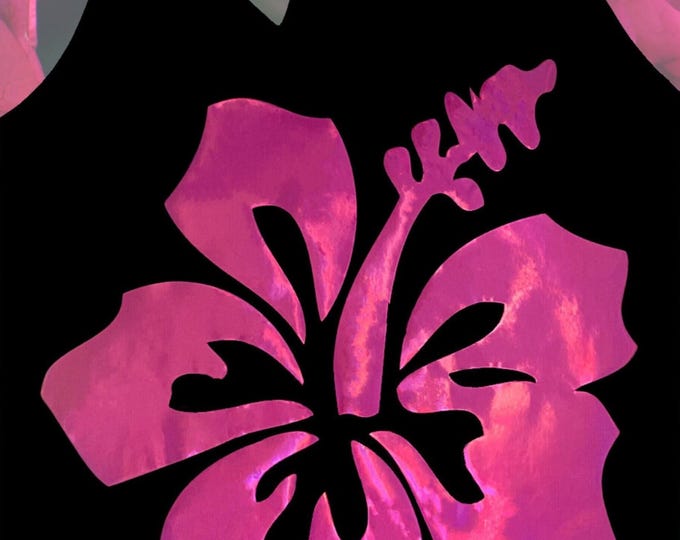 Featured listing image: Metallic Iridescent Pink Hibiscus Flower Tank Top (Ladies/Juniors Sizes)