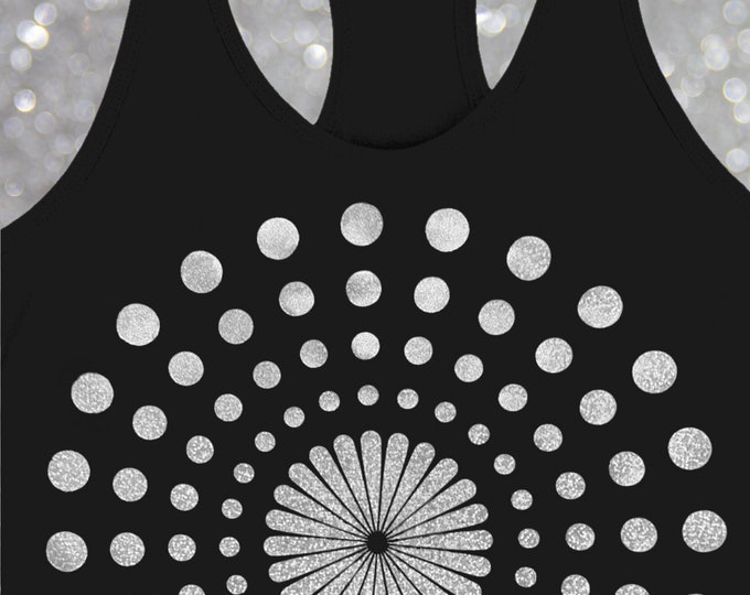Confetti-Metallic Silver Dot Design Cropped Black Tank Top (Ladies Sizes)