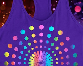 Confetti-Metallic Rainbow Dot Design Cropped Purple Tank Top (Ladies Sizes)