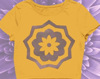 Metallic Purple Flower Yellow Top (Ladies Sizes)