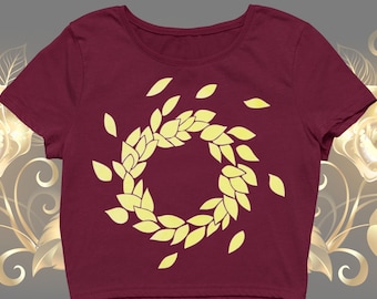 Metallic Gold Leaves Burgundy Top (Ladies Sizes)