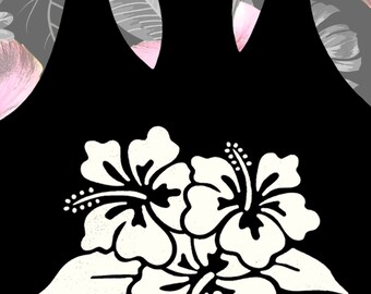 Metallic Silver Hibiscus Flowers Tank Top (Ladies/Juniors Sizes)