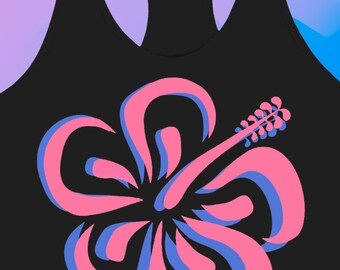 Neon Pink and Blue Hibiscus Flowers Tank Top (Ladies/Juniors Sizes)