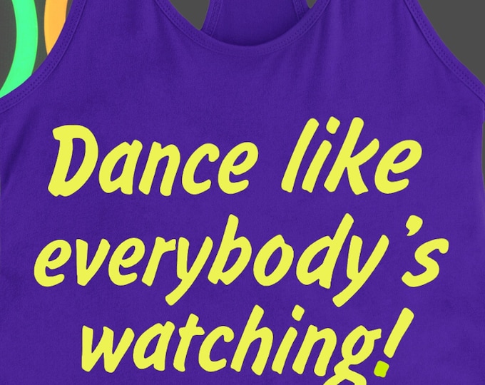 Glow in the Dark Neon Yellow "Dance like everybody's watching!" Cropped Purple Tank Top (Ladies Sizes)