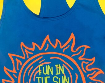Neon Orange and Yellow "Fun in the Sun" Tank Top (Ladies/Juniors Sizes)