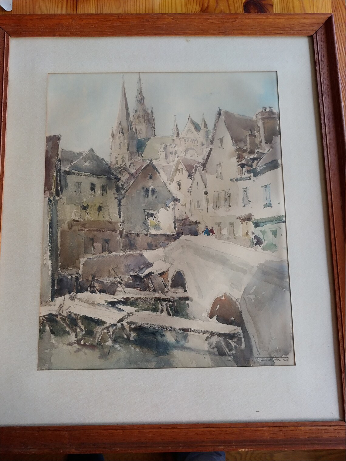 Hermann Edouard Wagner Signed Original Watercolor of Chartres Cathedral