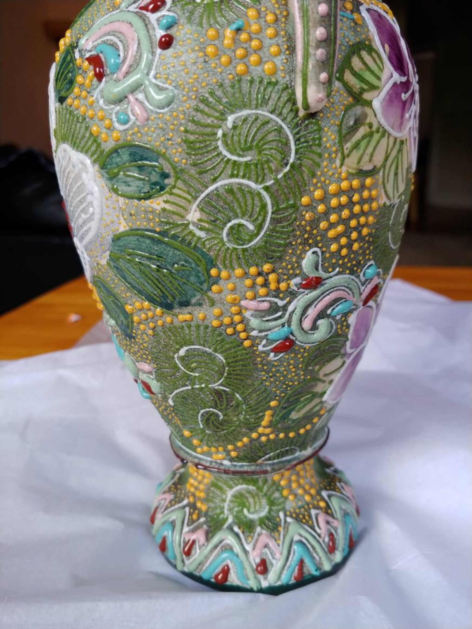 Japanese Satsuma Flower Vase with Ceramic Moriage Decoration Etsy