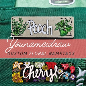 Flowers and Plants: Custom Art Nametags, Gift for plant lovers, Handpainted Personalized Floral Art, Surprise Art Magnetic Name tags