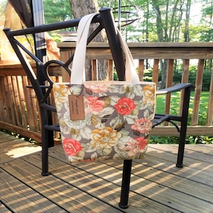 Autumn Blooms Floral Handbag, Fabric Handbag, Shoulder Bag, Workforce Bag, Book Bag, Computer Bag, Travel Shoulder Bag