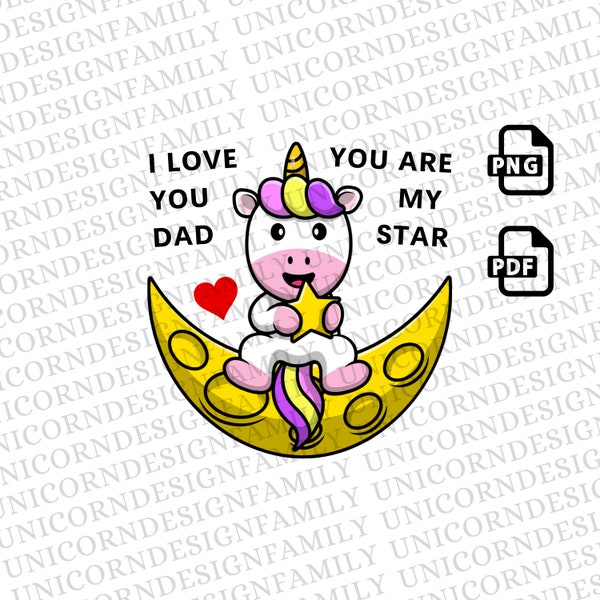 Love You Dad - Magical Father's Day Unicorn Sublimation Clipart Set - DIY Trumbler Design - Print on Demand Unicorn Template