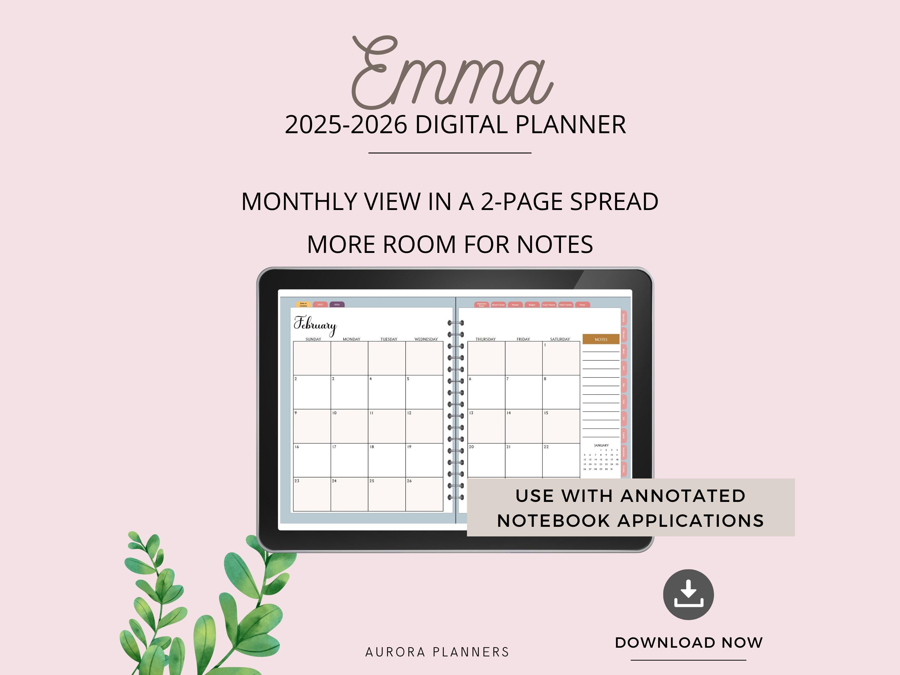 Digital Planner 2025 2026 Dated Weekly Calendar, Tablet Use With ...