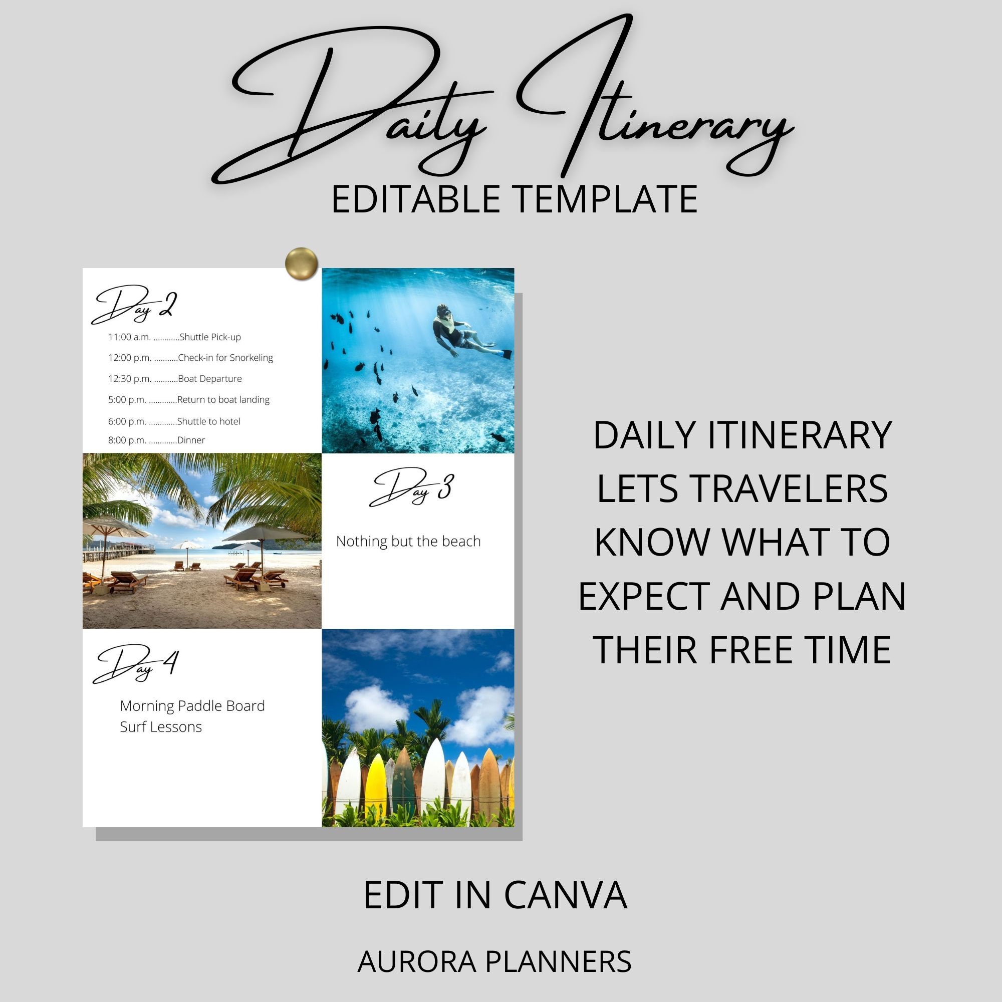 Customizable Travel Itinerary, Canva Template, Instant Download ...