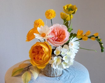 Handmade Yellow Crepe Paper Flower Bouquet: Spring Floral Arrangement