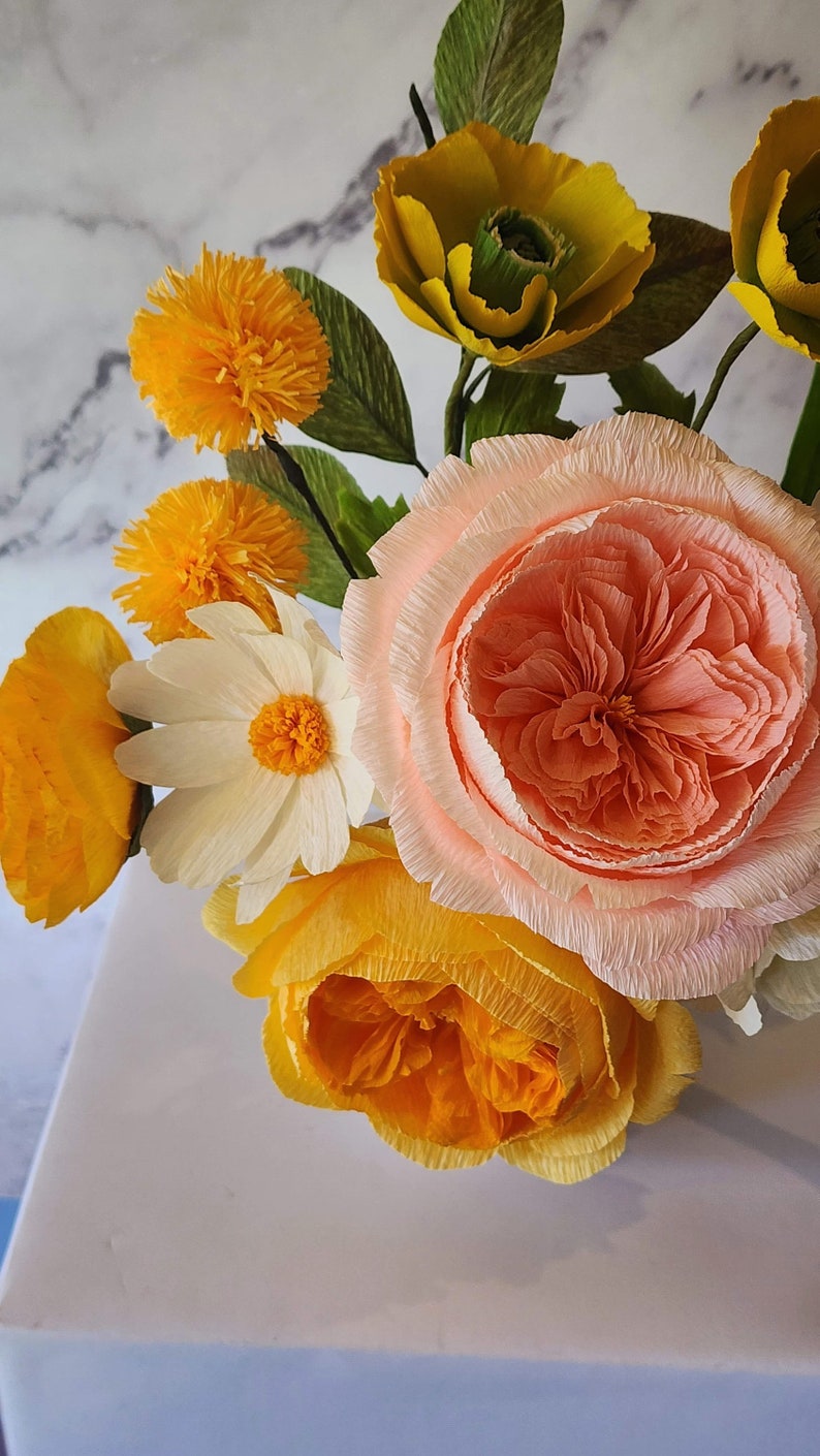 Spring Yellow Crepe Paper Flowers Bouquet Crepe Paper Flower Handmade