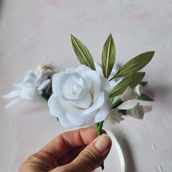 Crepe paper boutonniere | crepe paper flower | handmade | wedding