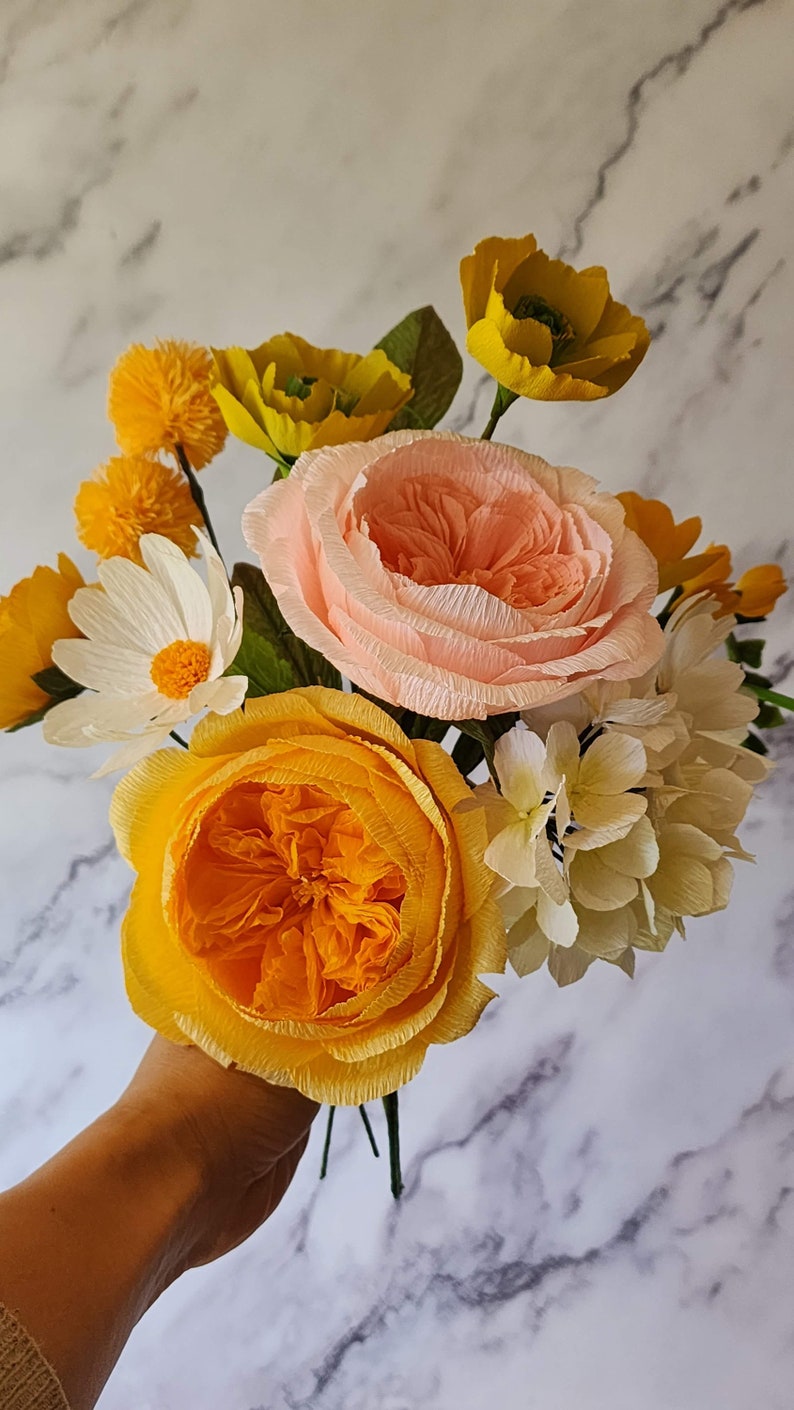 Spring Yellow Crepe Paper Flowers Bouquet Crepe Paper Flower Handmade