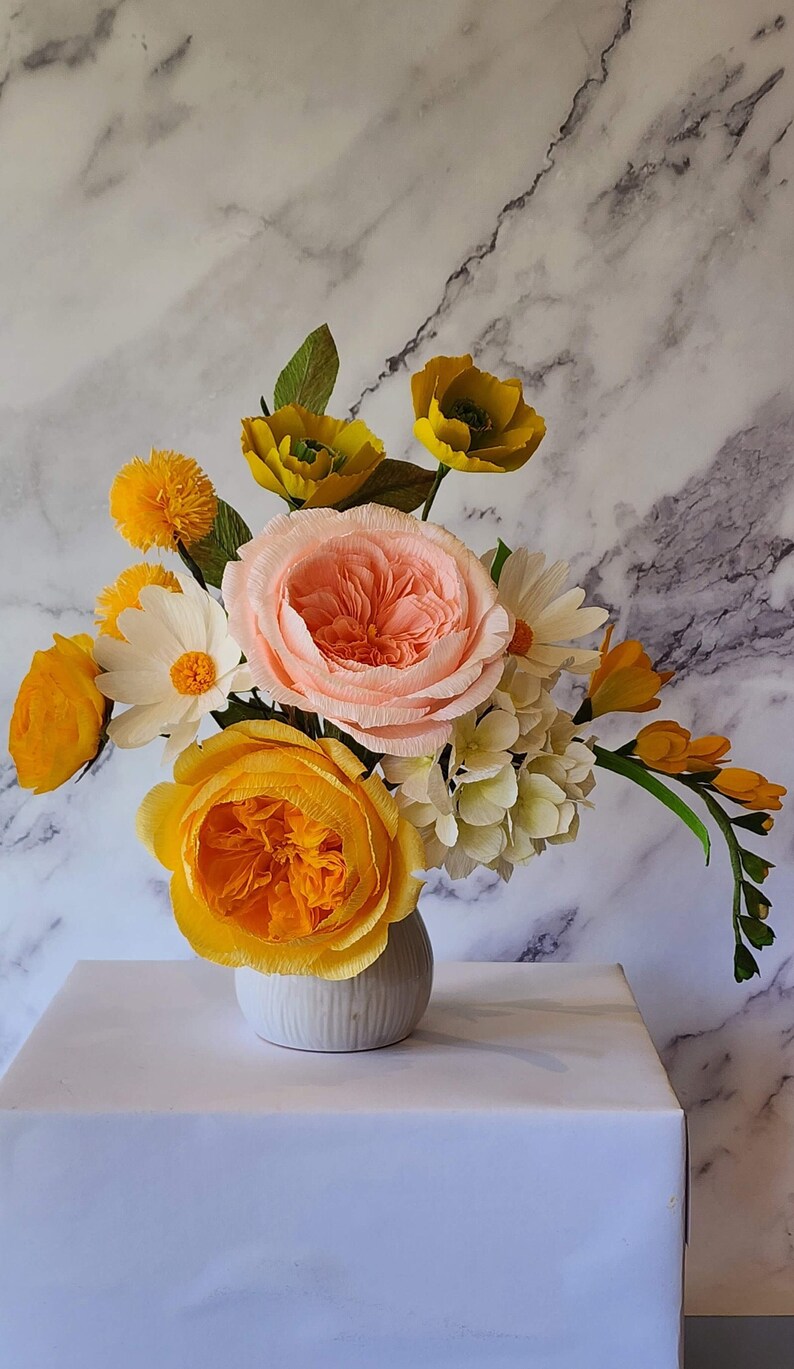 Spring Yellow Crepe Paper Flowers Bouquet Crepe Paper Flower Handmade