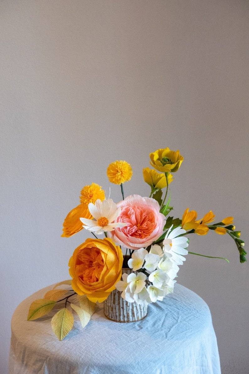 Spring Yellow Crepe Paper Flowers Bouquet Crepe Paper Flower Handmade