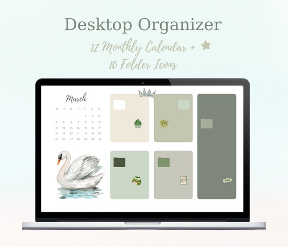 Customizable Aesthetic Minimalist Mint Desktop Wallpaper Organizer, MacBook  and Windows Desktop Folder Icons, 2024 Monthly Calendar - Etsy