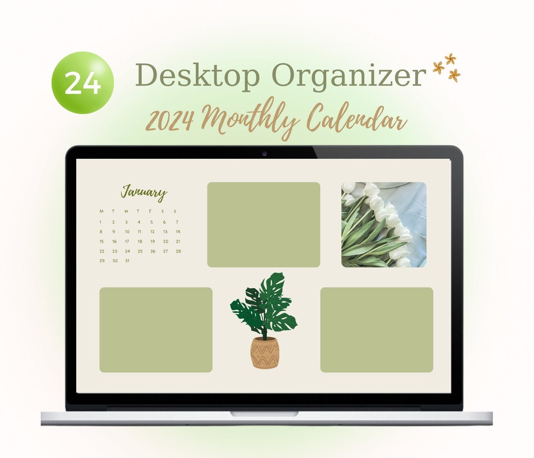 Aesthetic Green MacBook and Windows Desktop Wallpaper Organizer