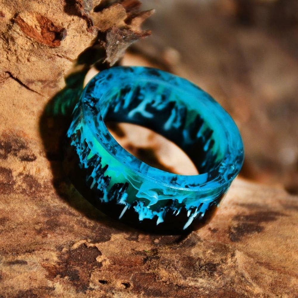 Wood Epoxy Rings Blue Resin Rings For Women Men Wood Resin Etsy